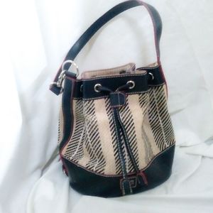 Tommy Hilfiger tan and black shoulder bucket bag